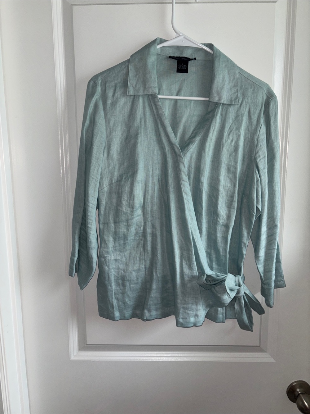Sarah Spencer Seafoam Wrap Blouse with Side Tie
